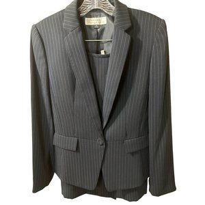 Tahari Navy Blue Pinstriped Knee length 2-piece Skirt Suit